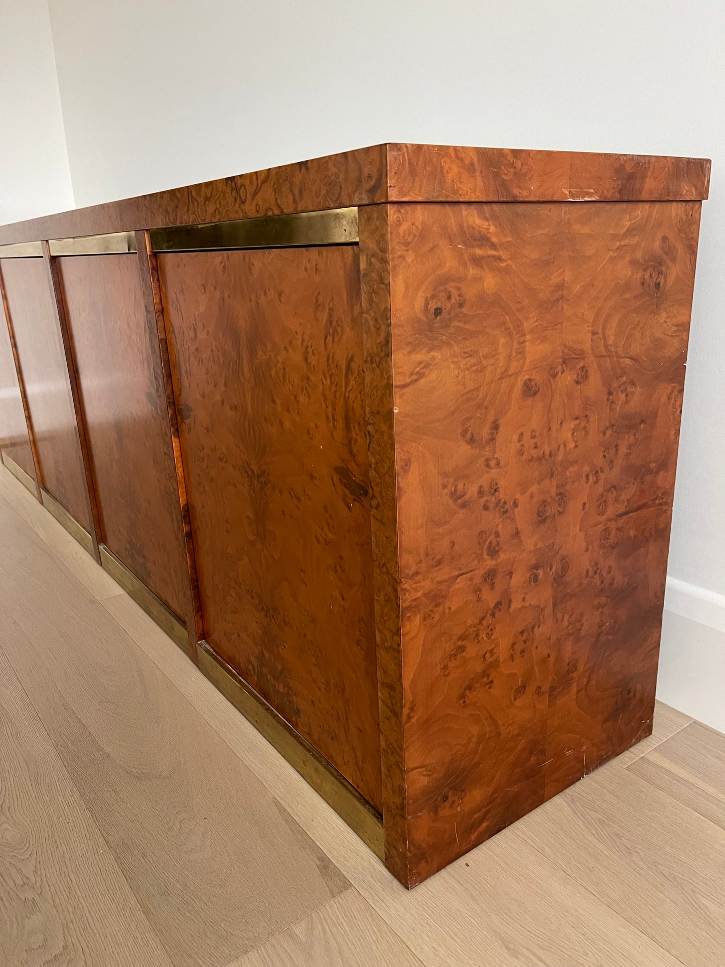 Vintage Burl & Brass Sideboard