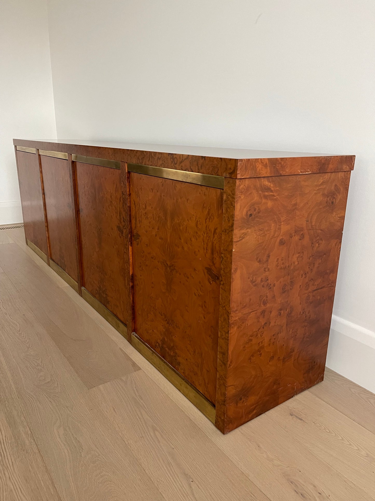 Vintage Burl & Brass Sideboard