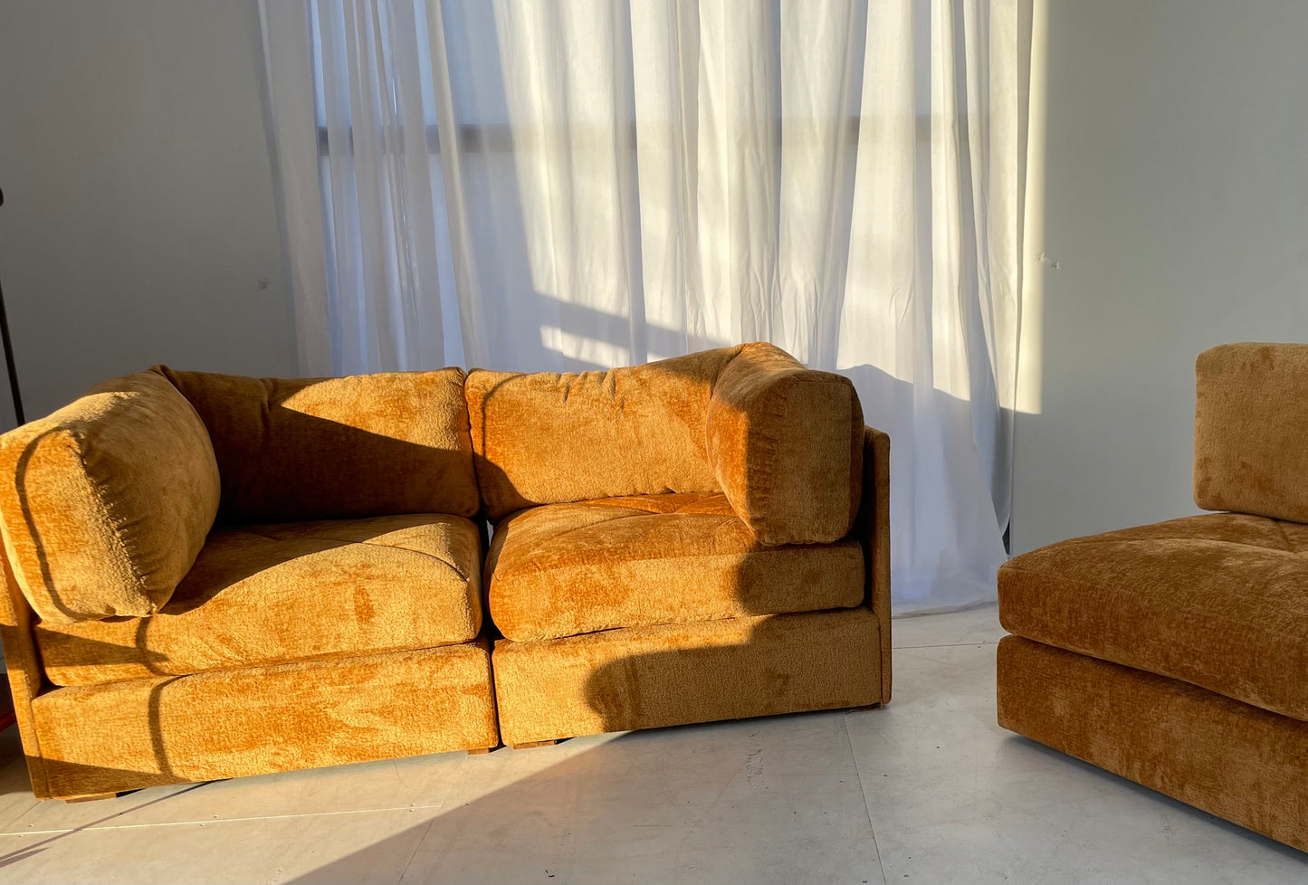 - Burnt Amber Three Piece Modular Sofa