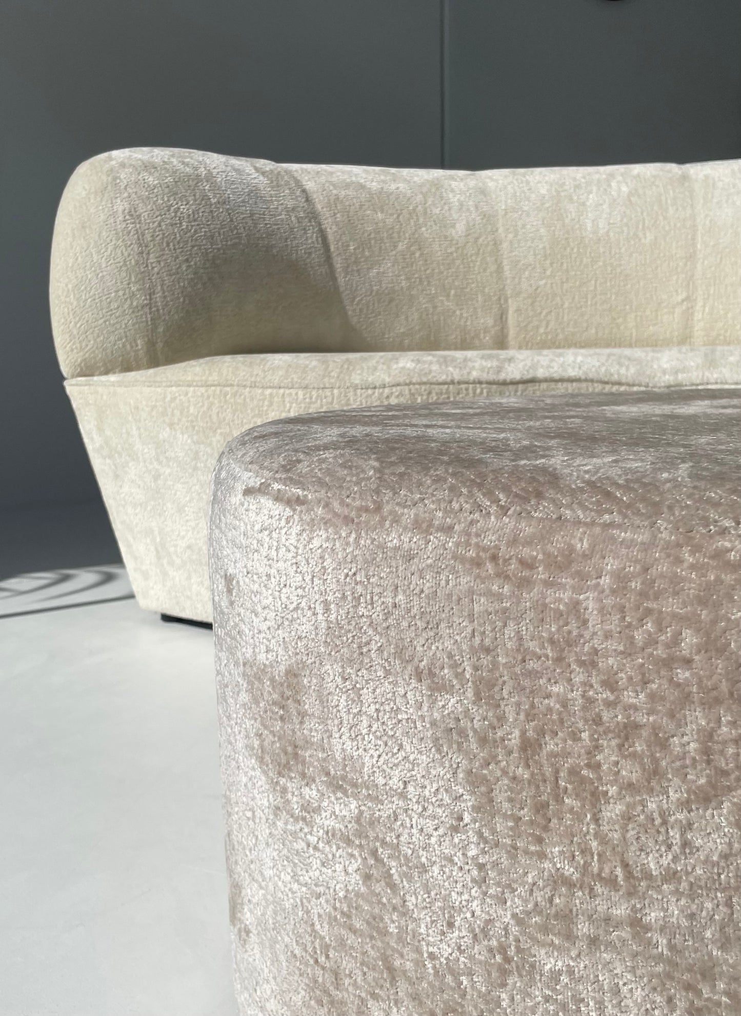 Curved Ivory Chenille Sofa