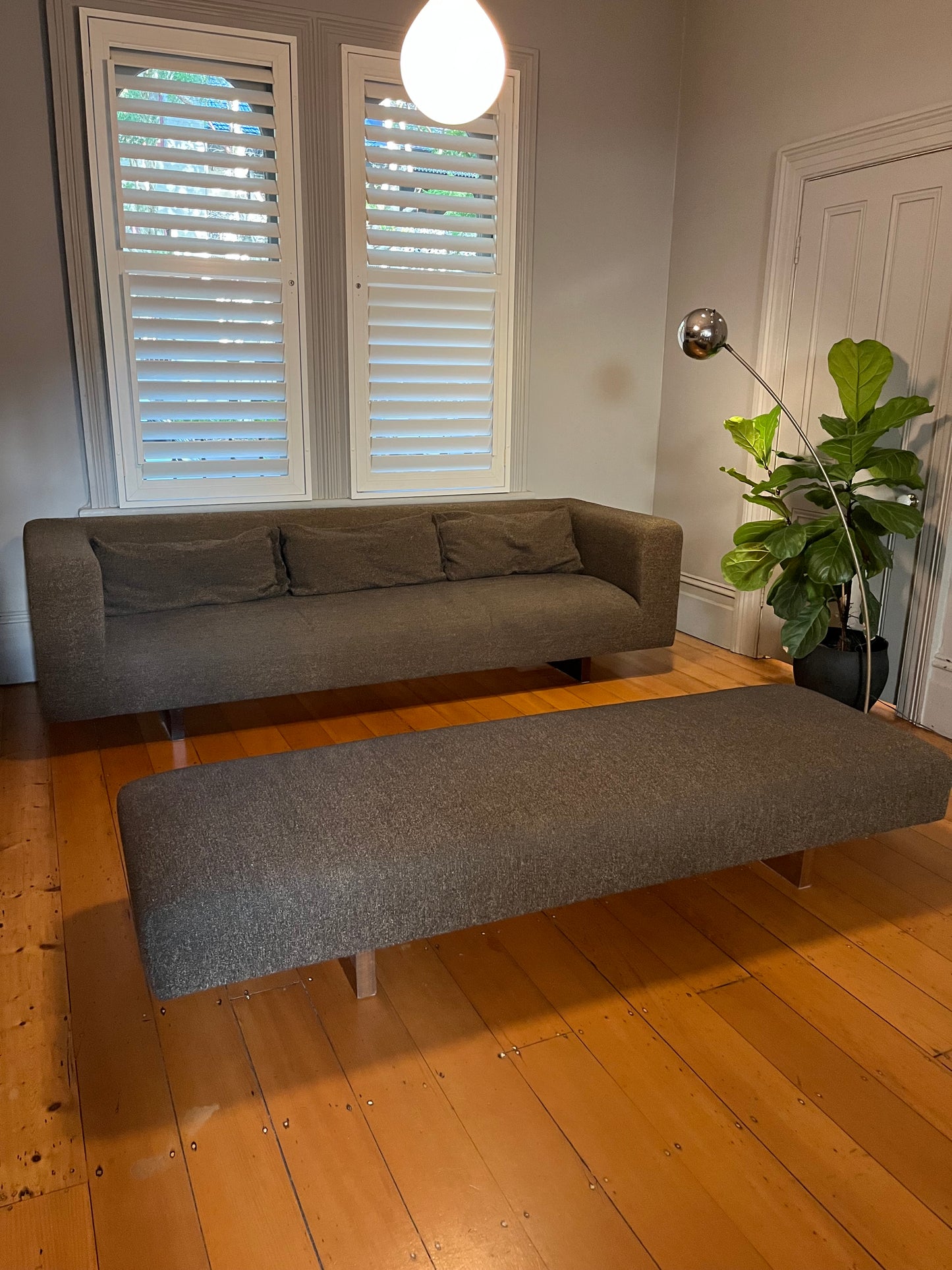 - Jardan Chocolate Wool Bouclé Three-Seater Sofa & Bench Ottoman