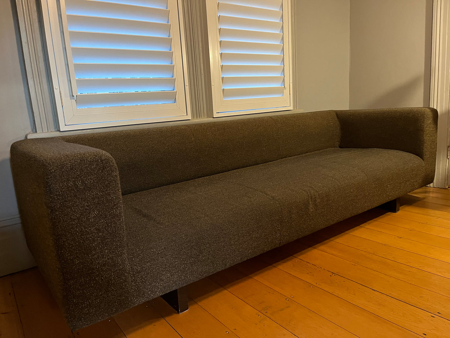 - Jardan Chocolate Wool Bouclé Three-Seater Sofa & Bench Ottoman