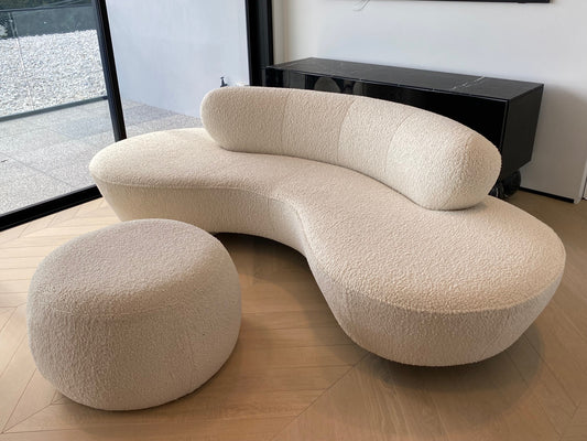 - Curved Ivory Sofa with Matching Ottoman