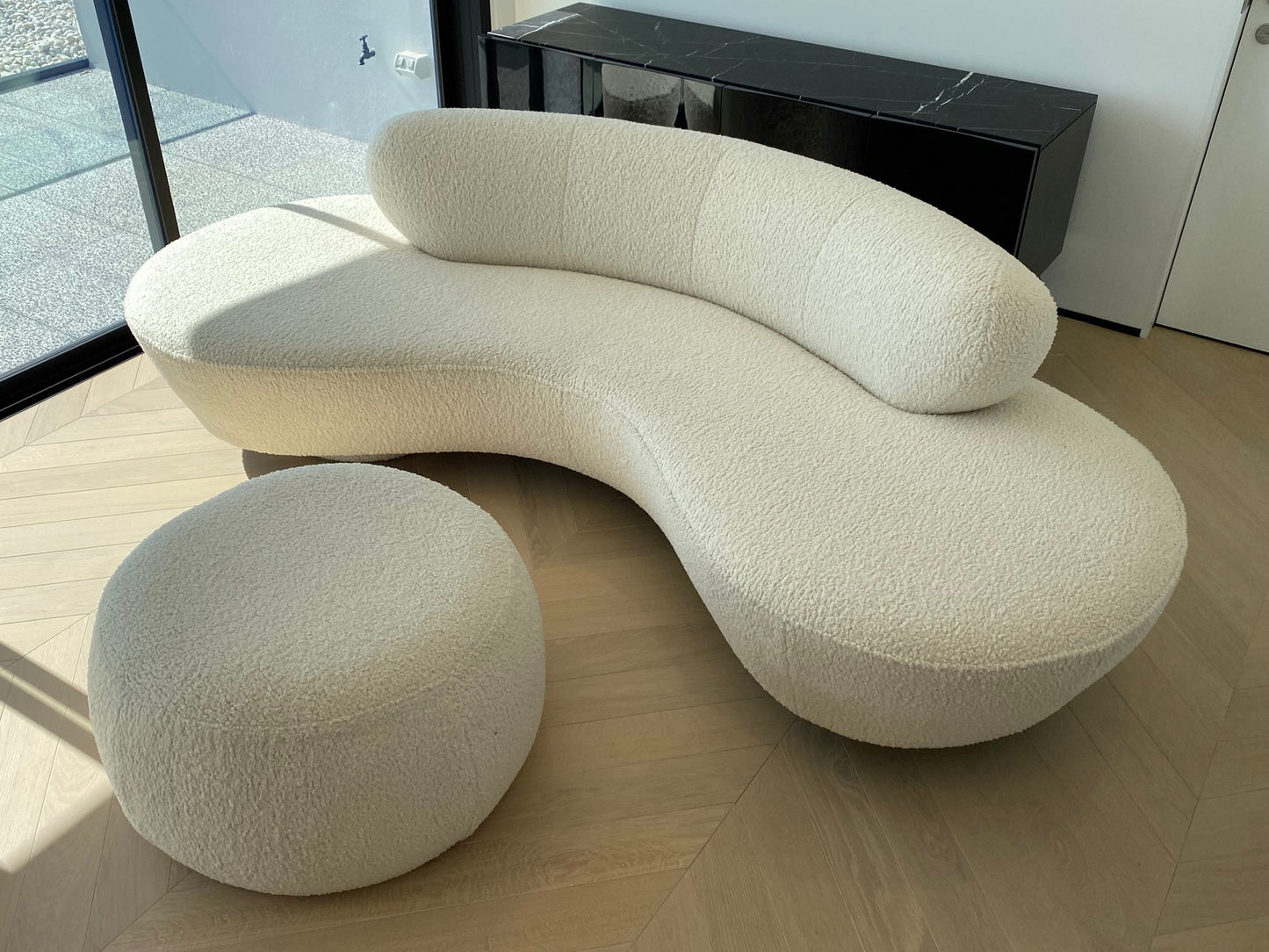 - Curved Ivory Sofa with Matching Ottoman