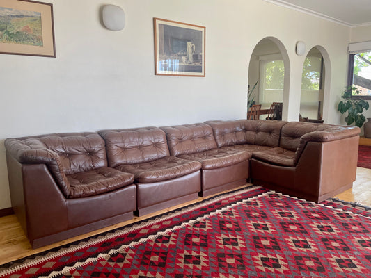 - Brown Leather Modular Sofa