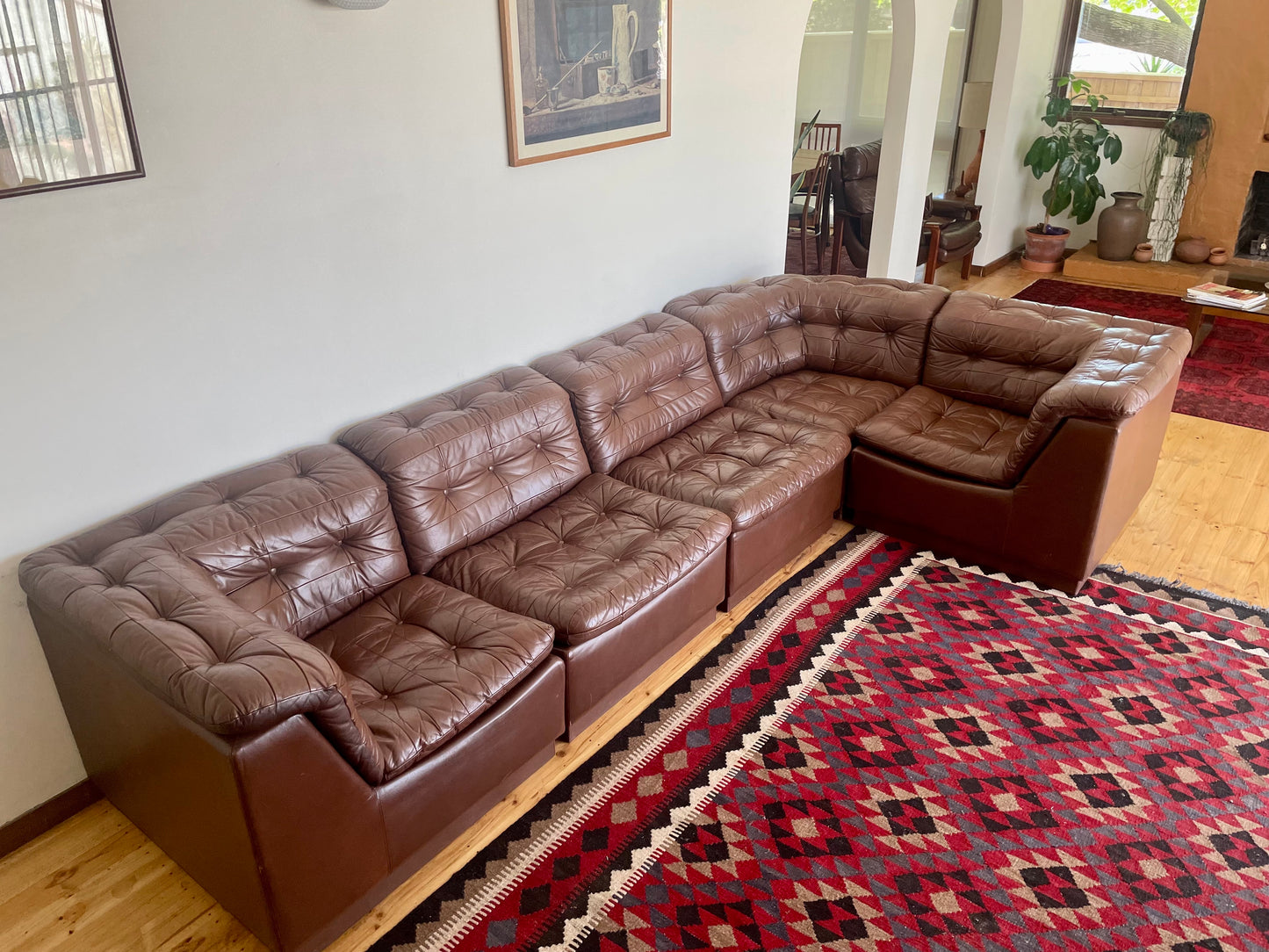- Brown Leather Modular Sofa