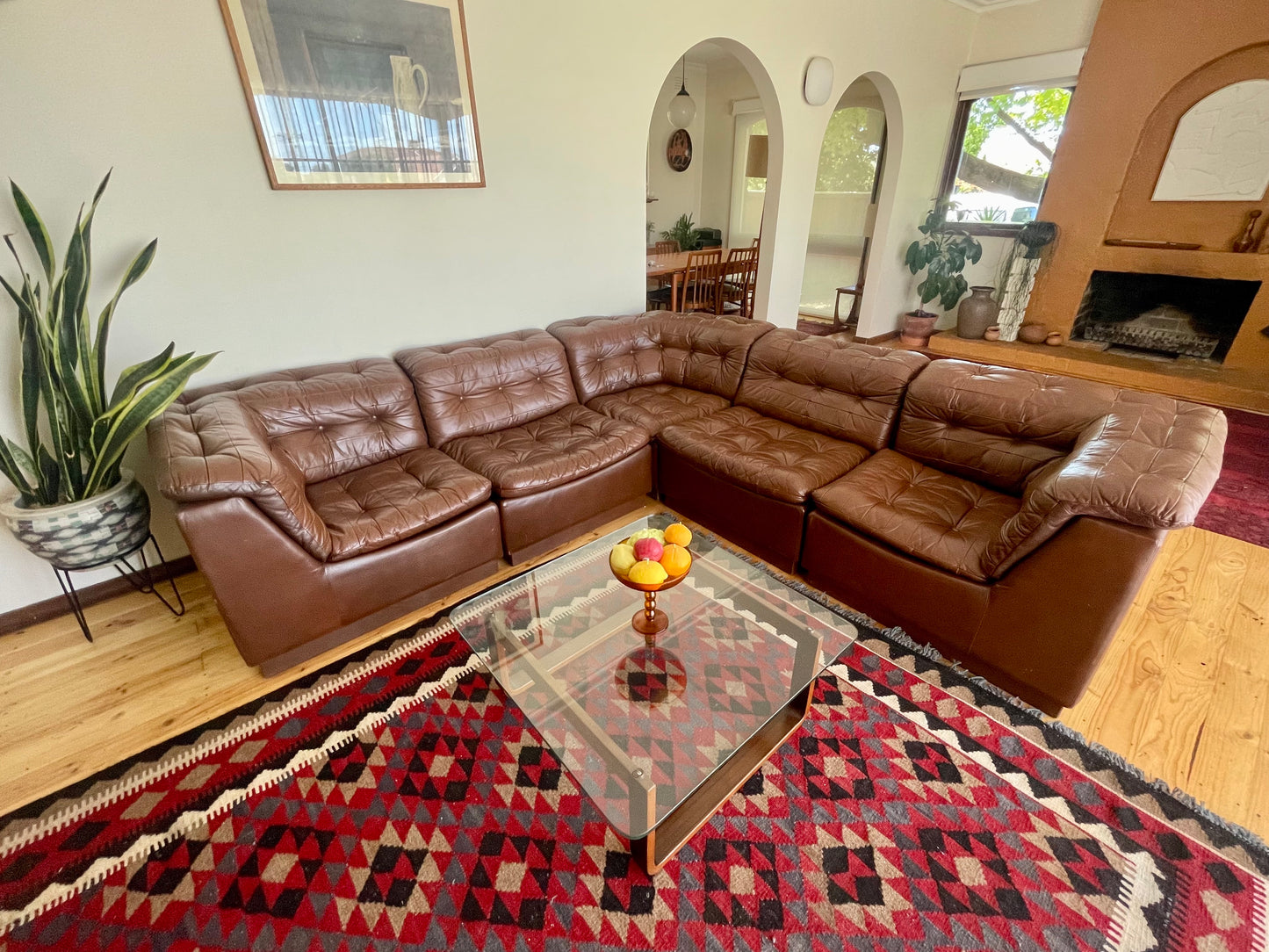 - Brown Leather Modular Sofa