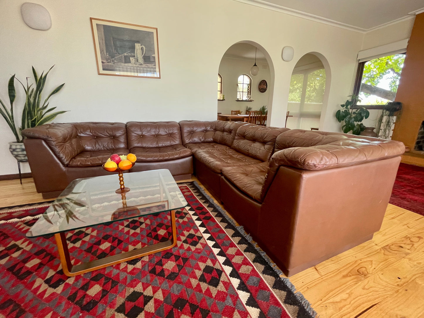 - Brown Leather Modular Sofa