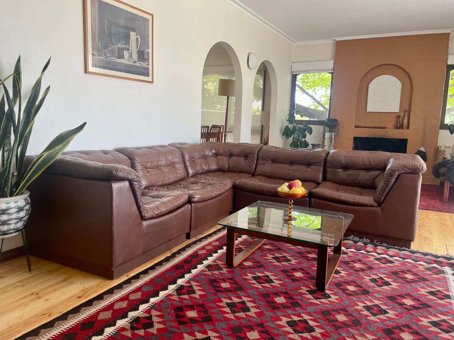 - Brown Leather Modular Sofa