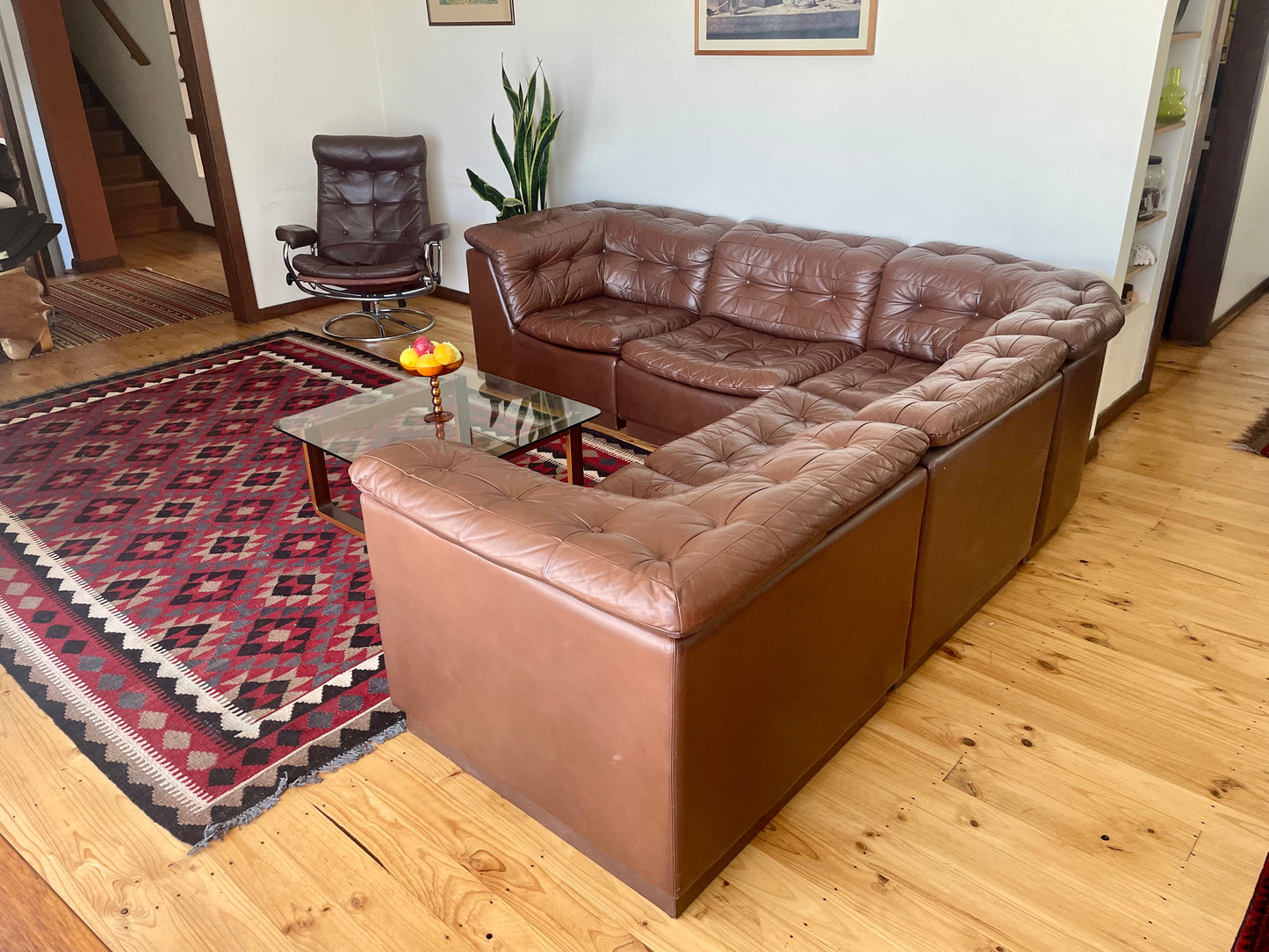 - Brown Leather Modular Sofa