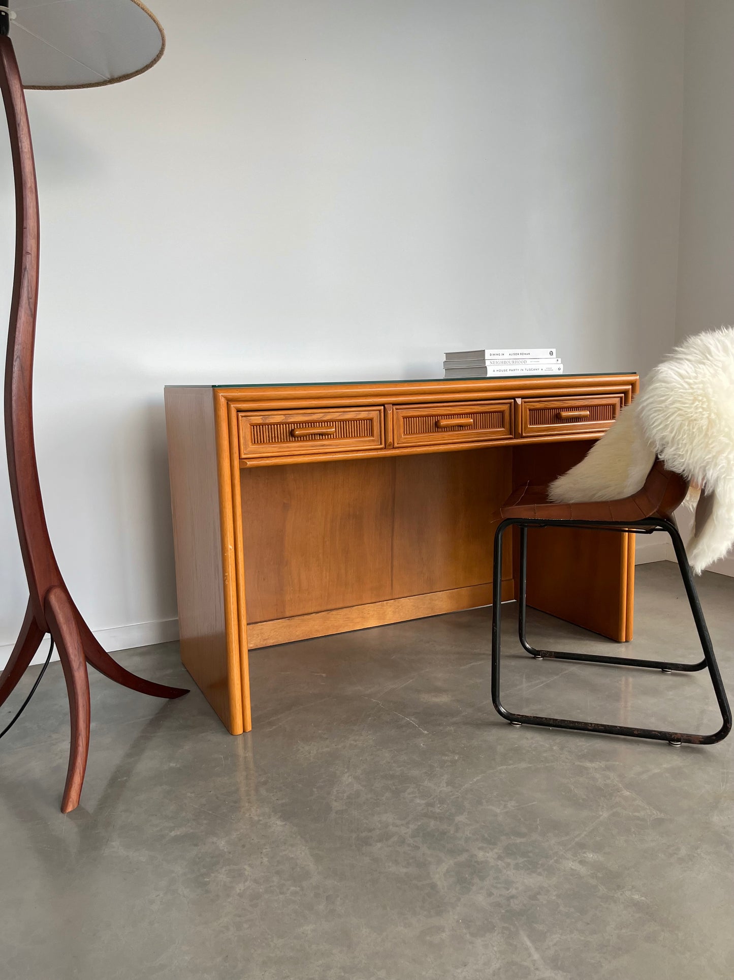 Vintage Timber and Cane Desk