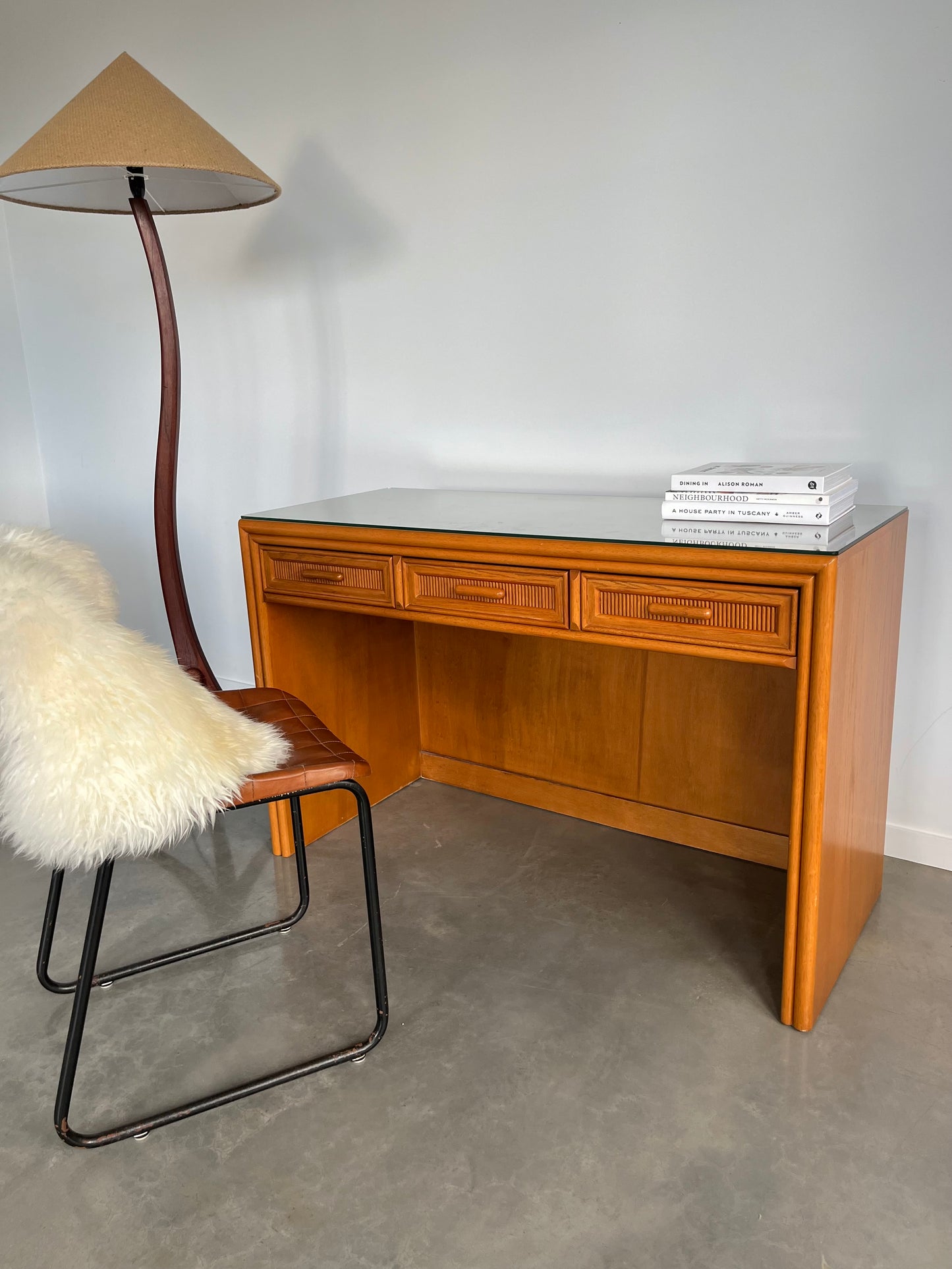 Vintage Timber and Cane Desk