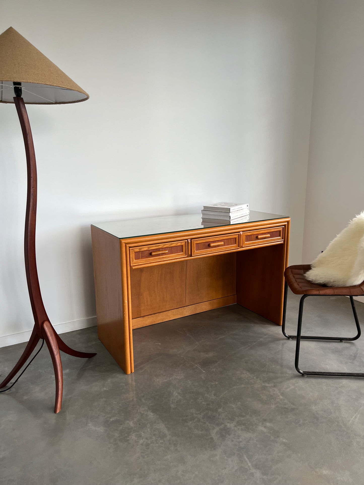 Vintage Timber and Cane Desk