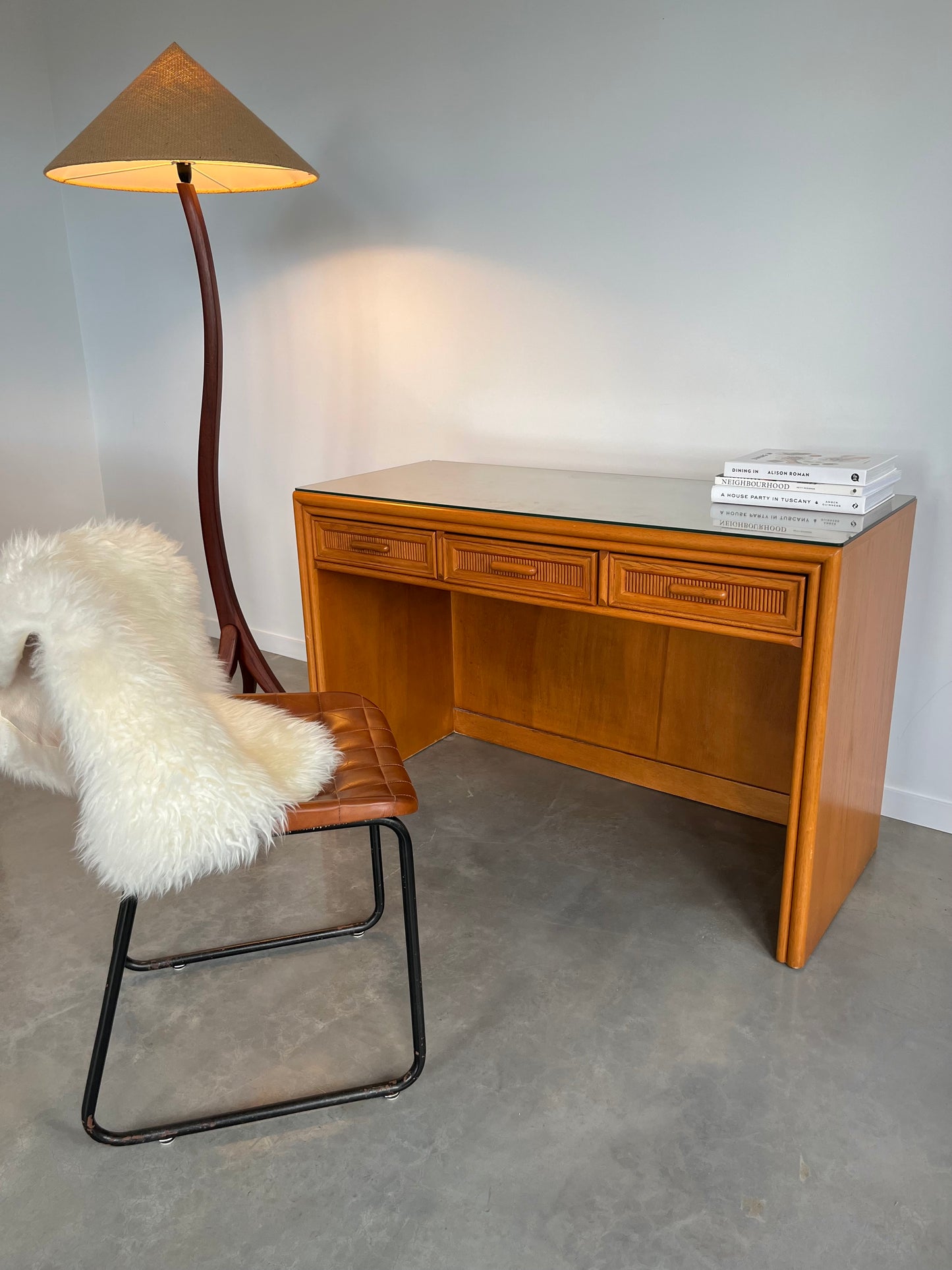 Vintage Timber and Cane Desk