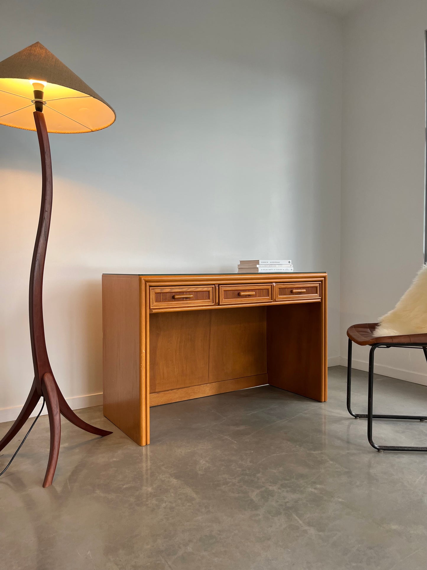 Vintage Timber and Cane Desk