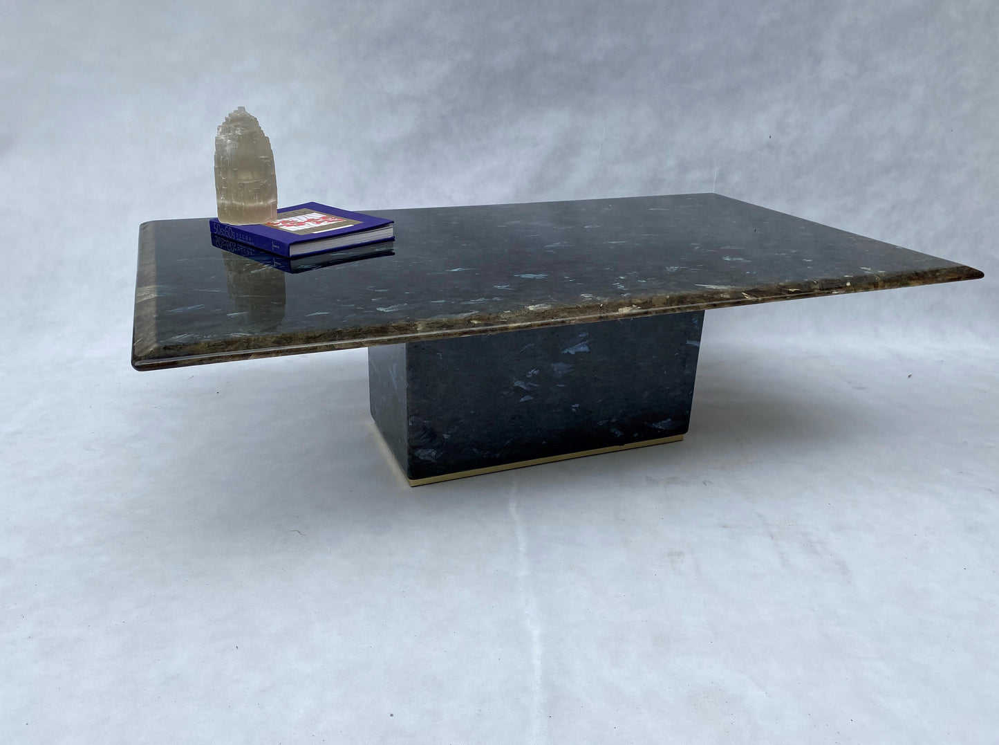 Rectangular Blue Labradorite Pedestal Base Coffee Table