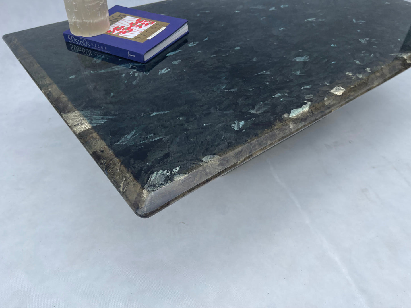 Rectangular Blue Labradorite Pedestal Base Coffee Table