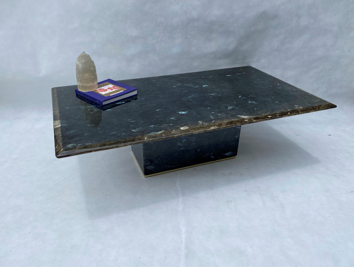 Rectangular Blue Labradorite Pedestal Base Coffee Table