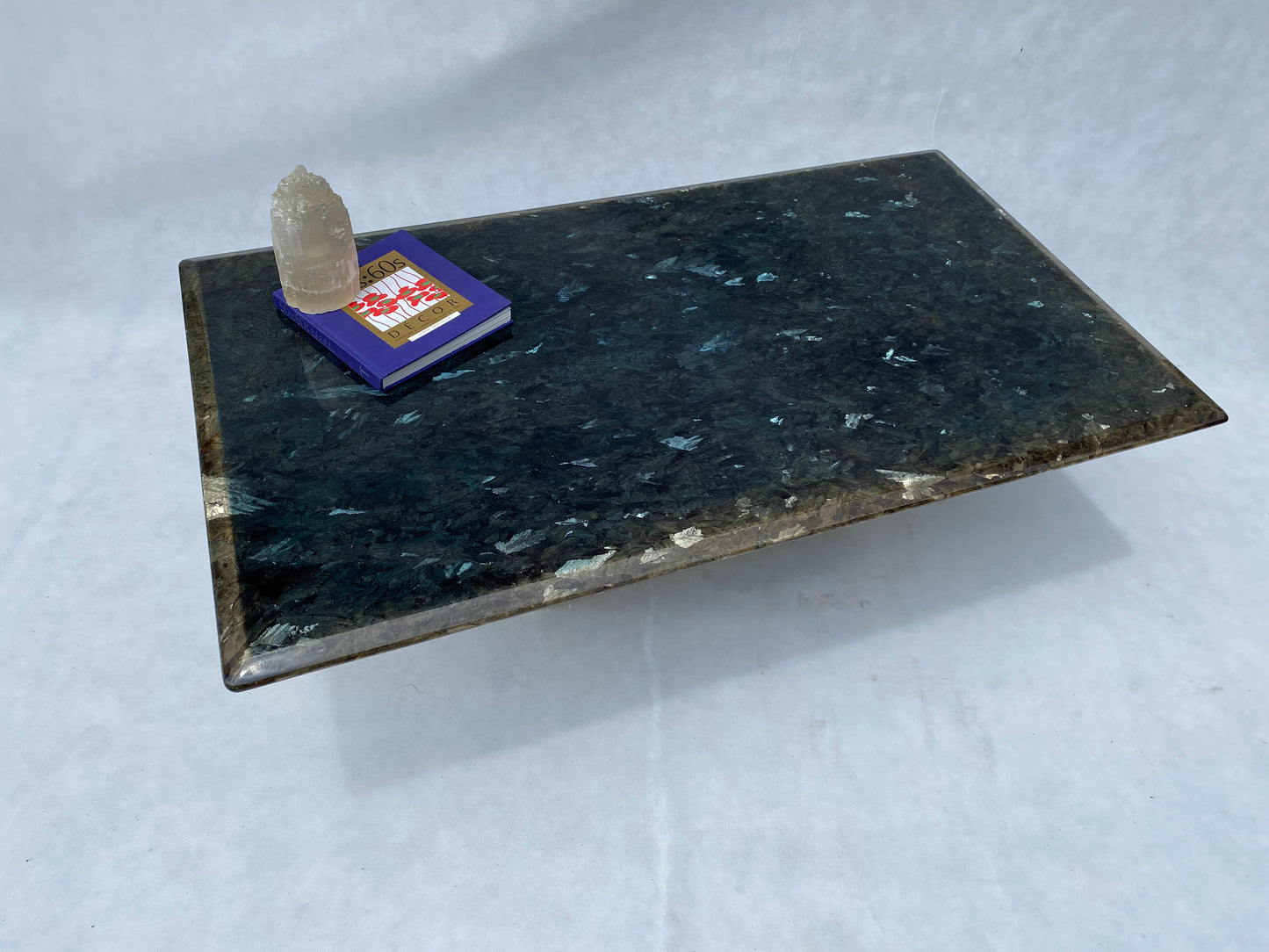 Rectangular Blue Labradorite Pedestal Base Coffee Table