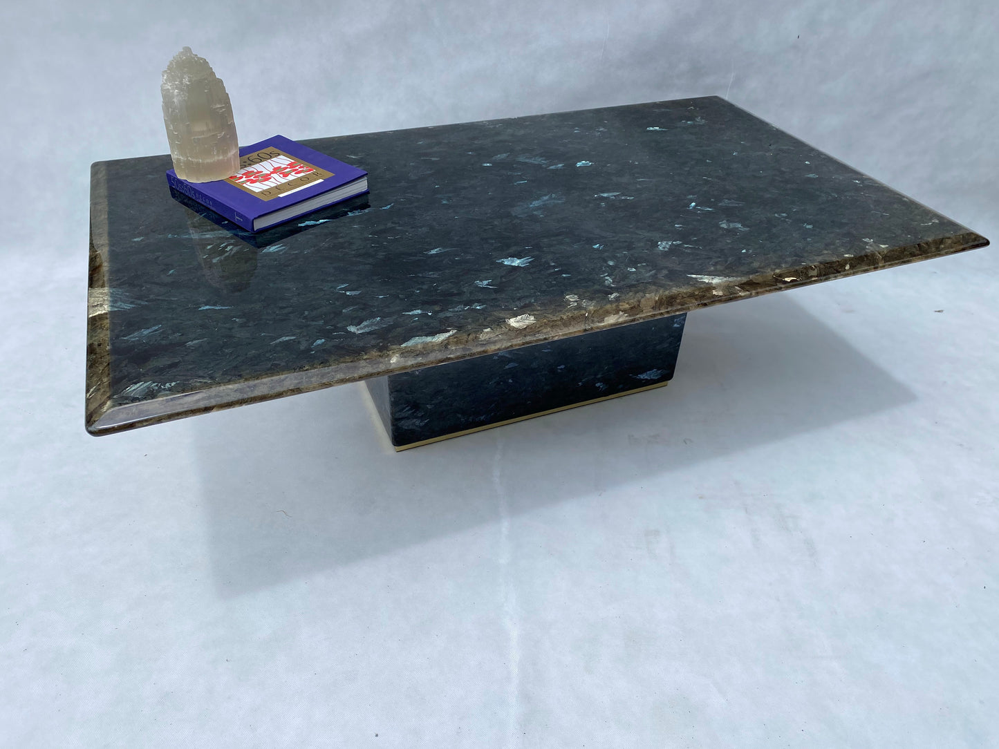 Rectangular Blue Labradorite Pedestal Base Coffee Table