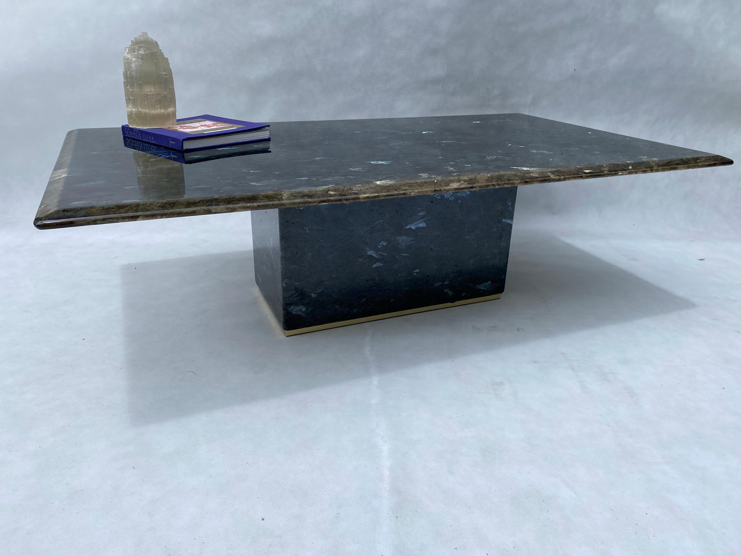 Rectangular Blue Labradorite Pedestal Base Coffee Table