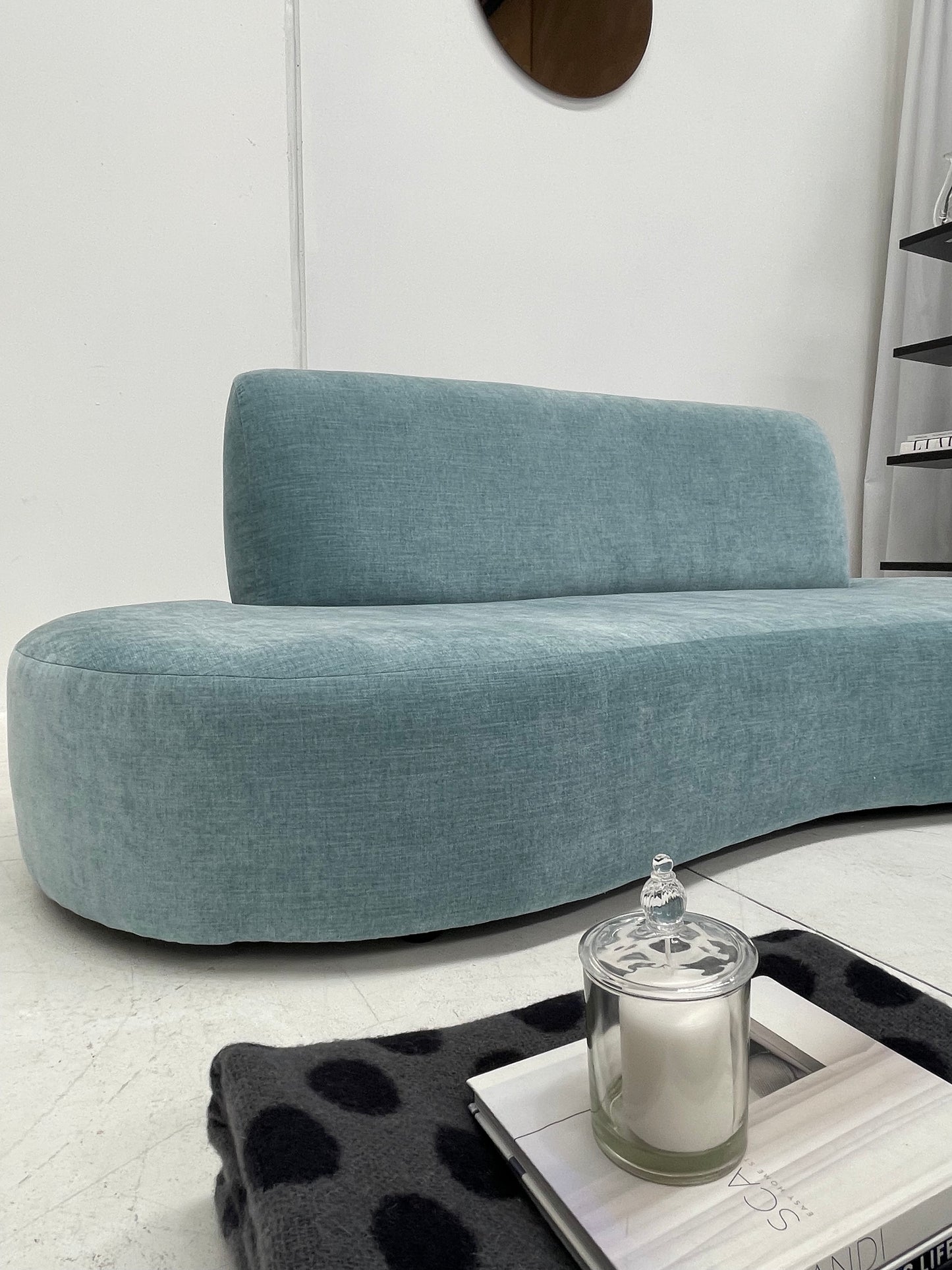 - Vintage Sky Blue Curved Sofa