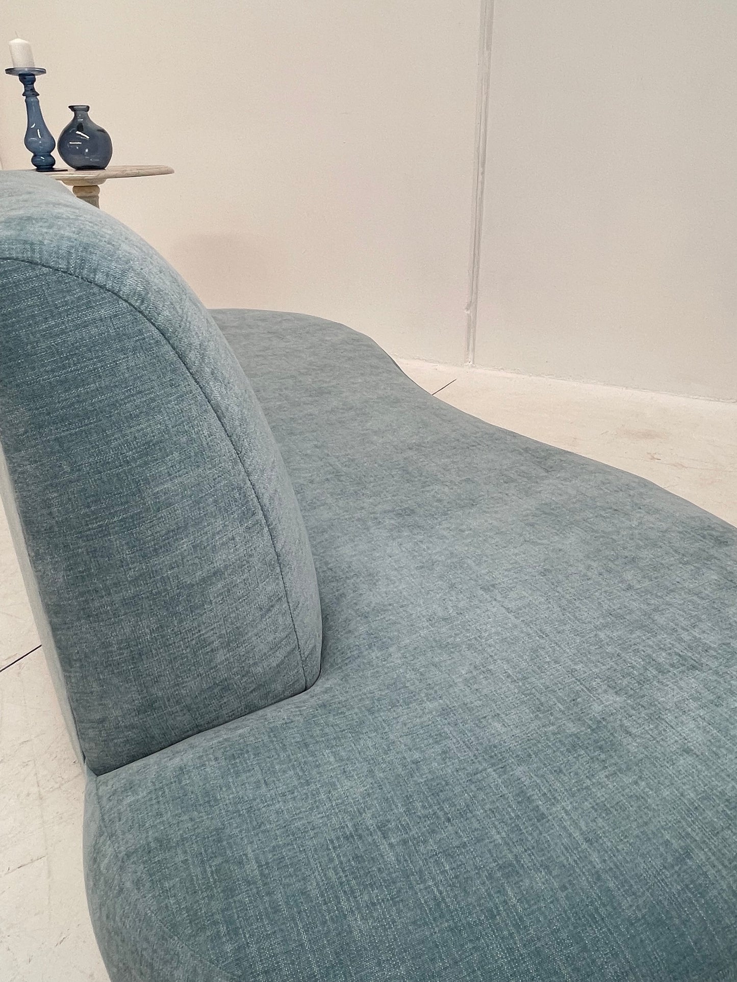 - Vintage Sky Blue Curved Sofa
