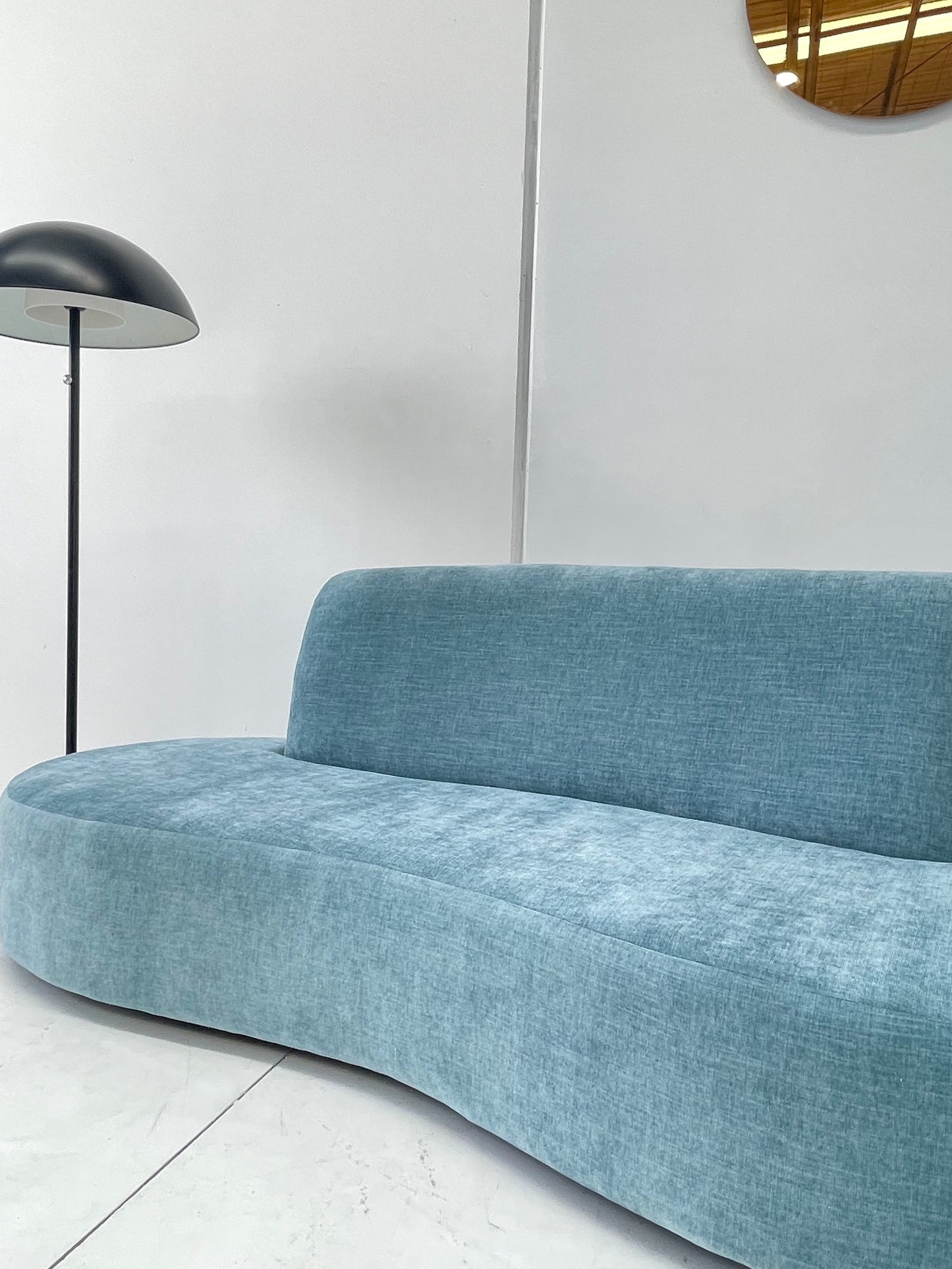 - Vintage Sky Blue Curved Sofa