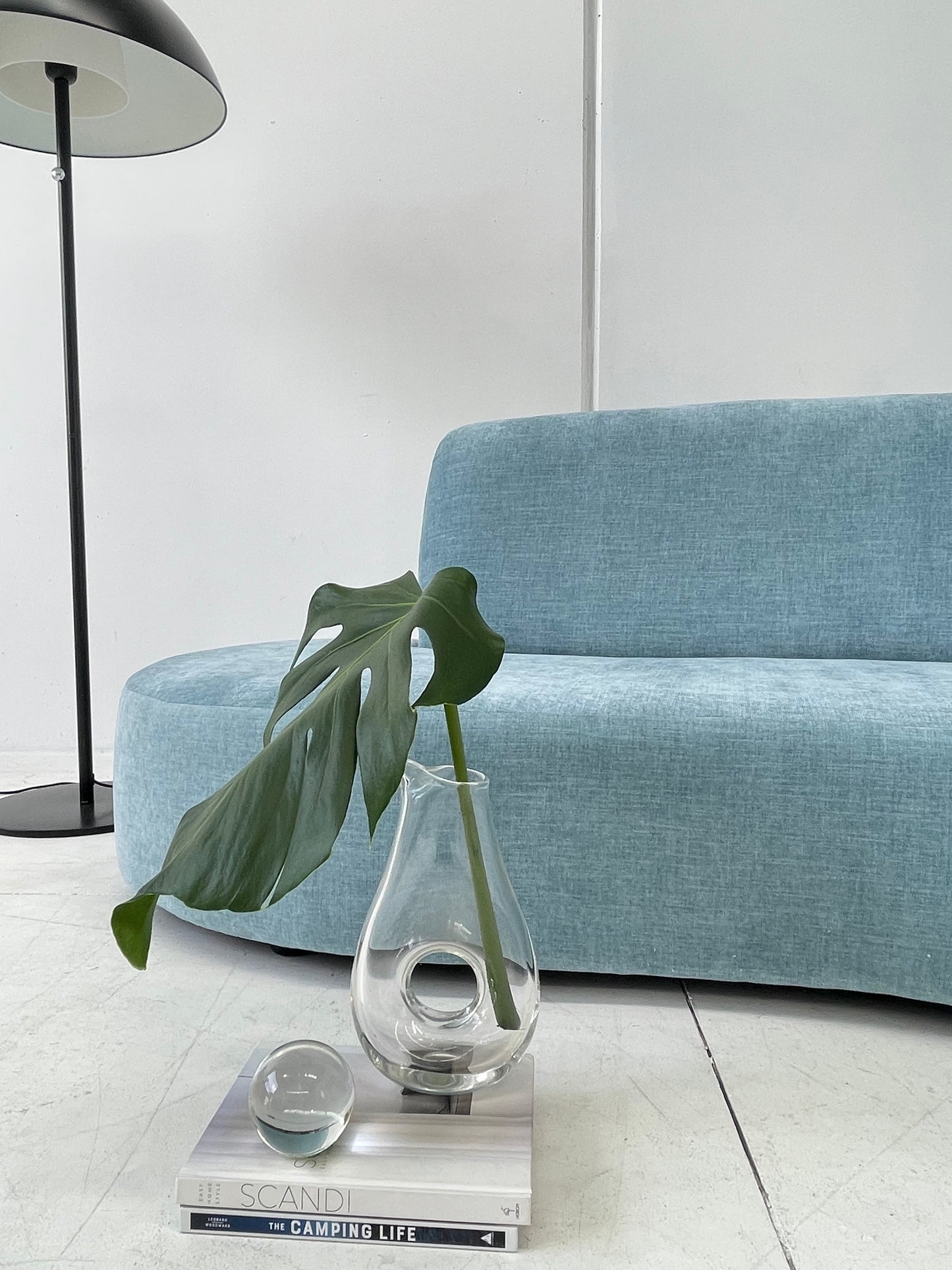 - Vintage Sky Blue Curved Sofa