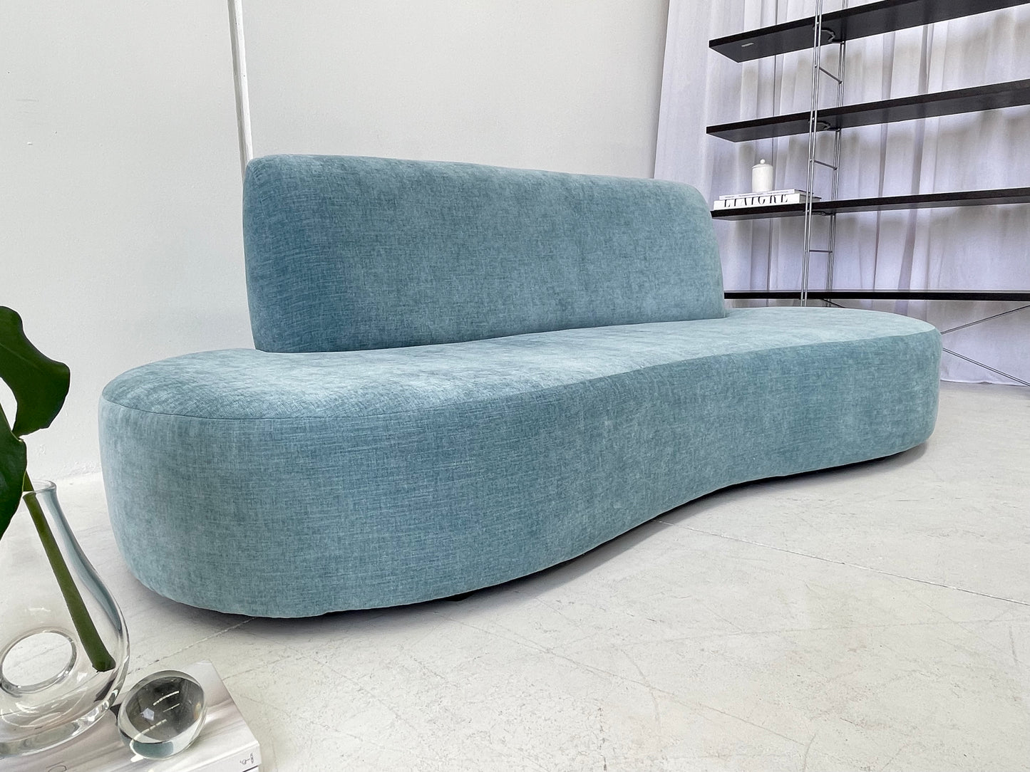 - Vintage Sky Blue Curved Sofa