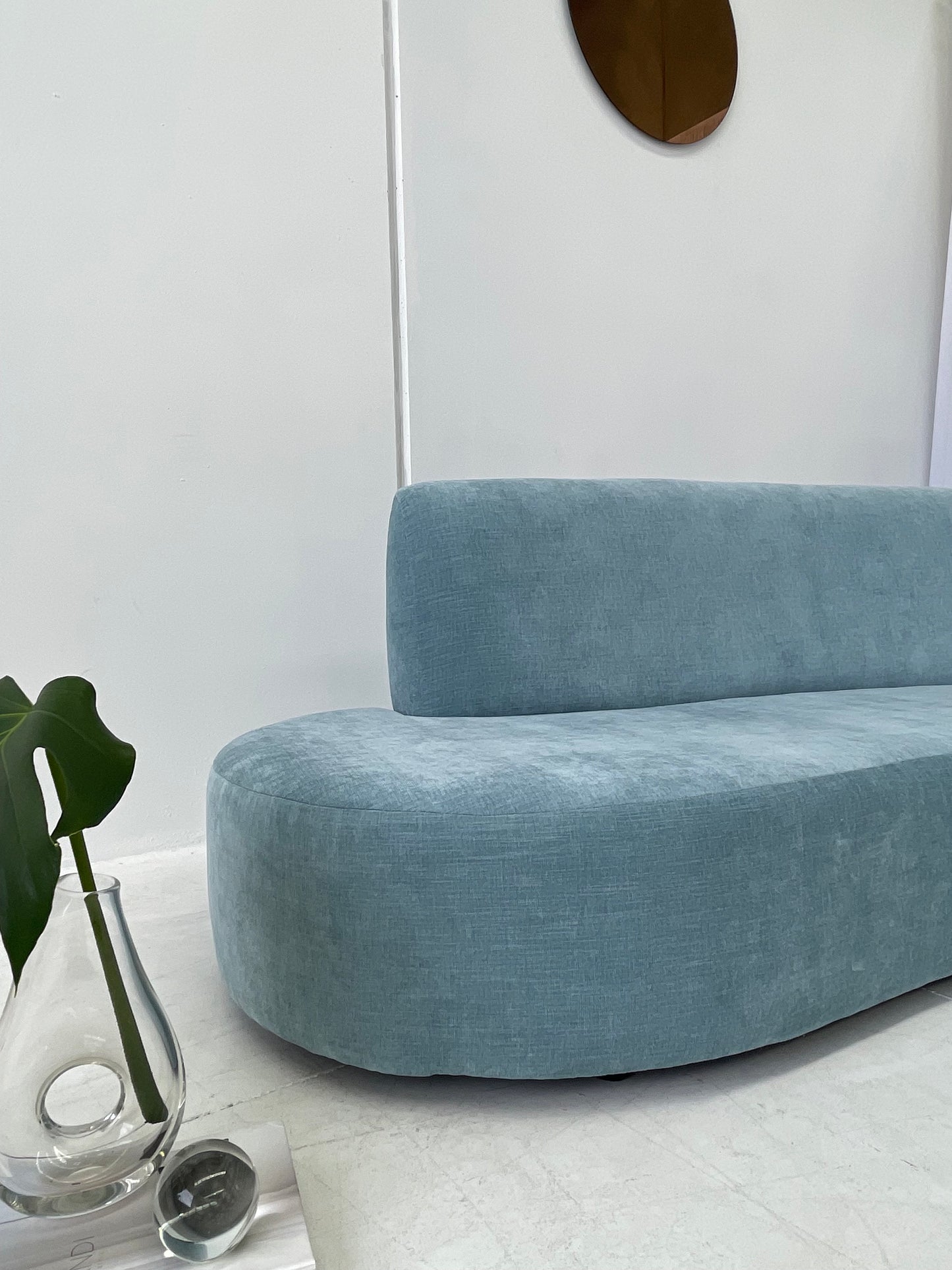 - Vintage Sky Blue Curved Sofa