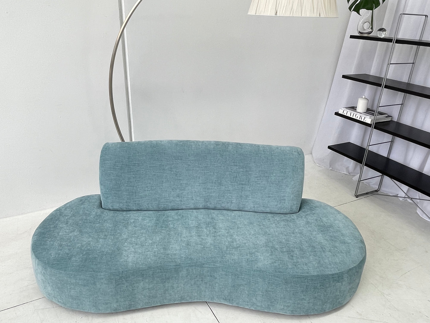 - Vintage Sky Blue Curved Sofa