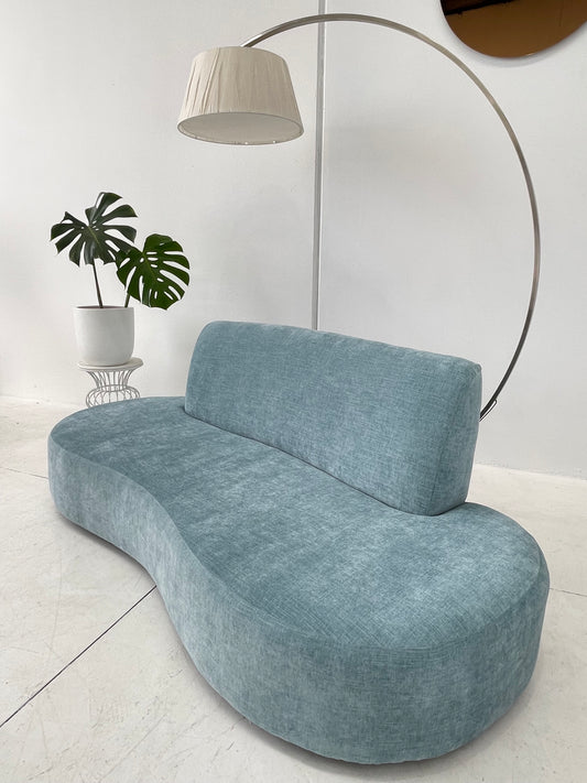 - Vintage Sky Blue Curved Sofa