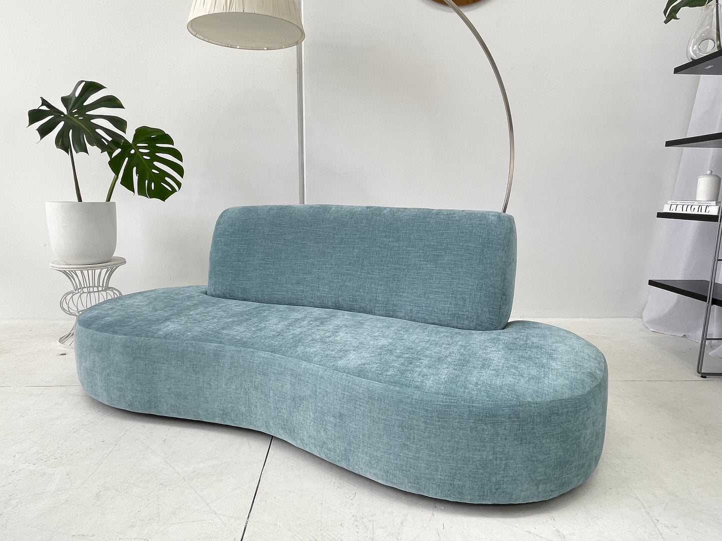 - Vintage Sky Blue Curved Sofa