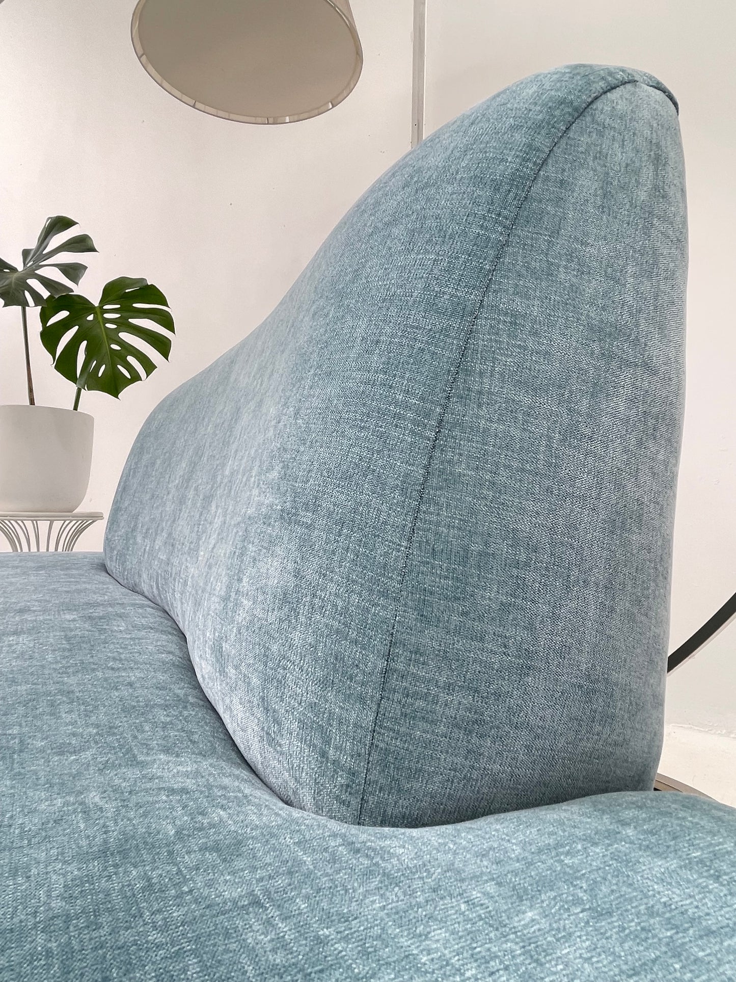 - Vintage Sky Blue Curved Sofa