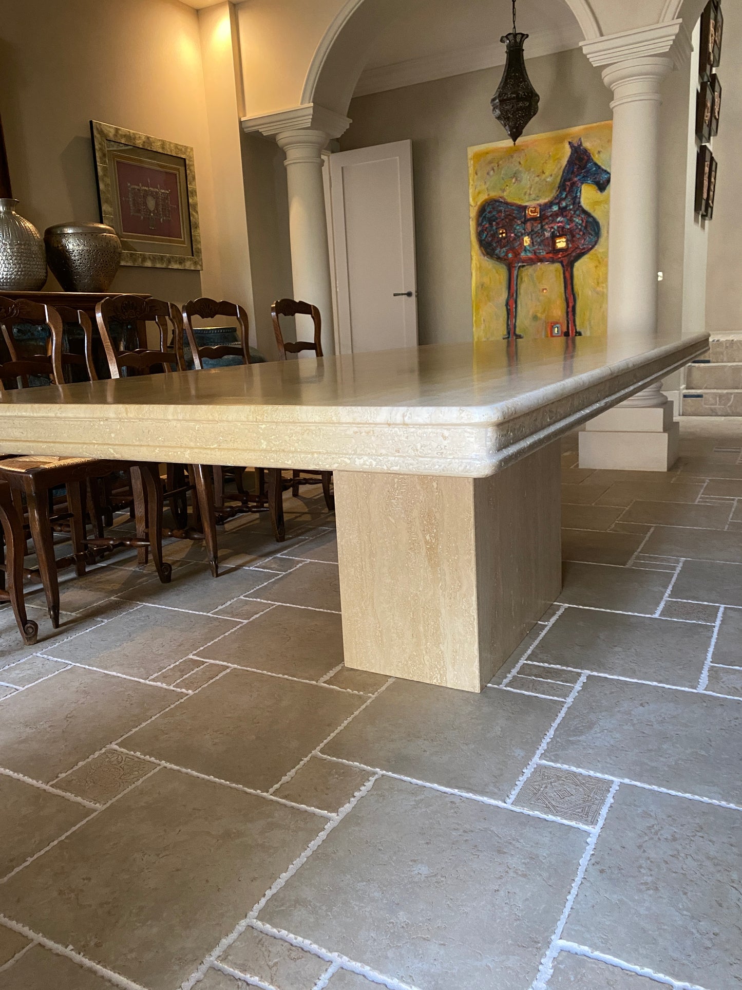 - Polished Travertine Dining Table