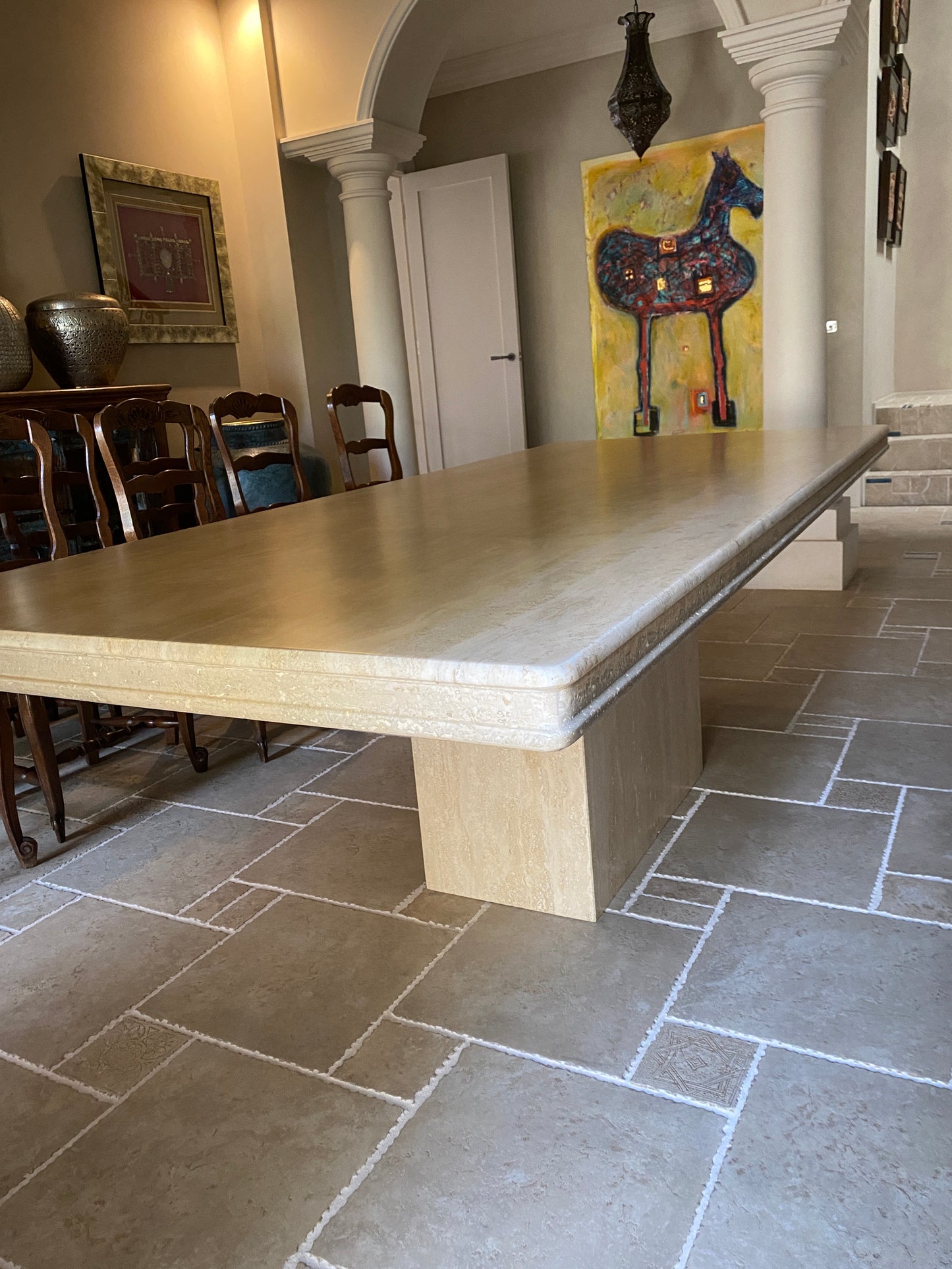 - Polished Travertine Dining Table