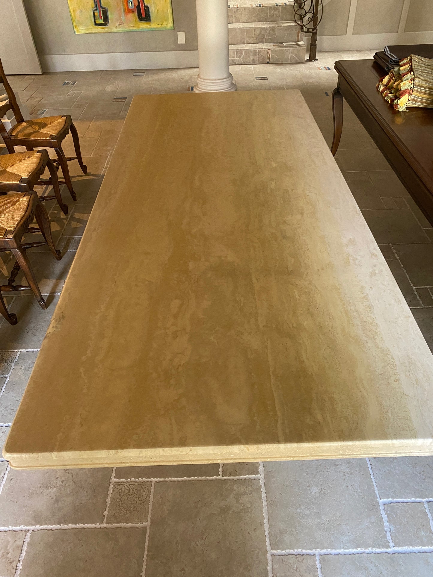 - Polished Travertine Dining Table