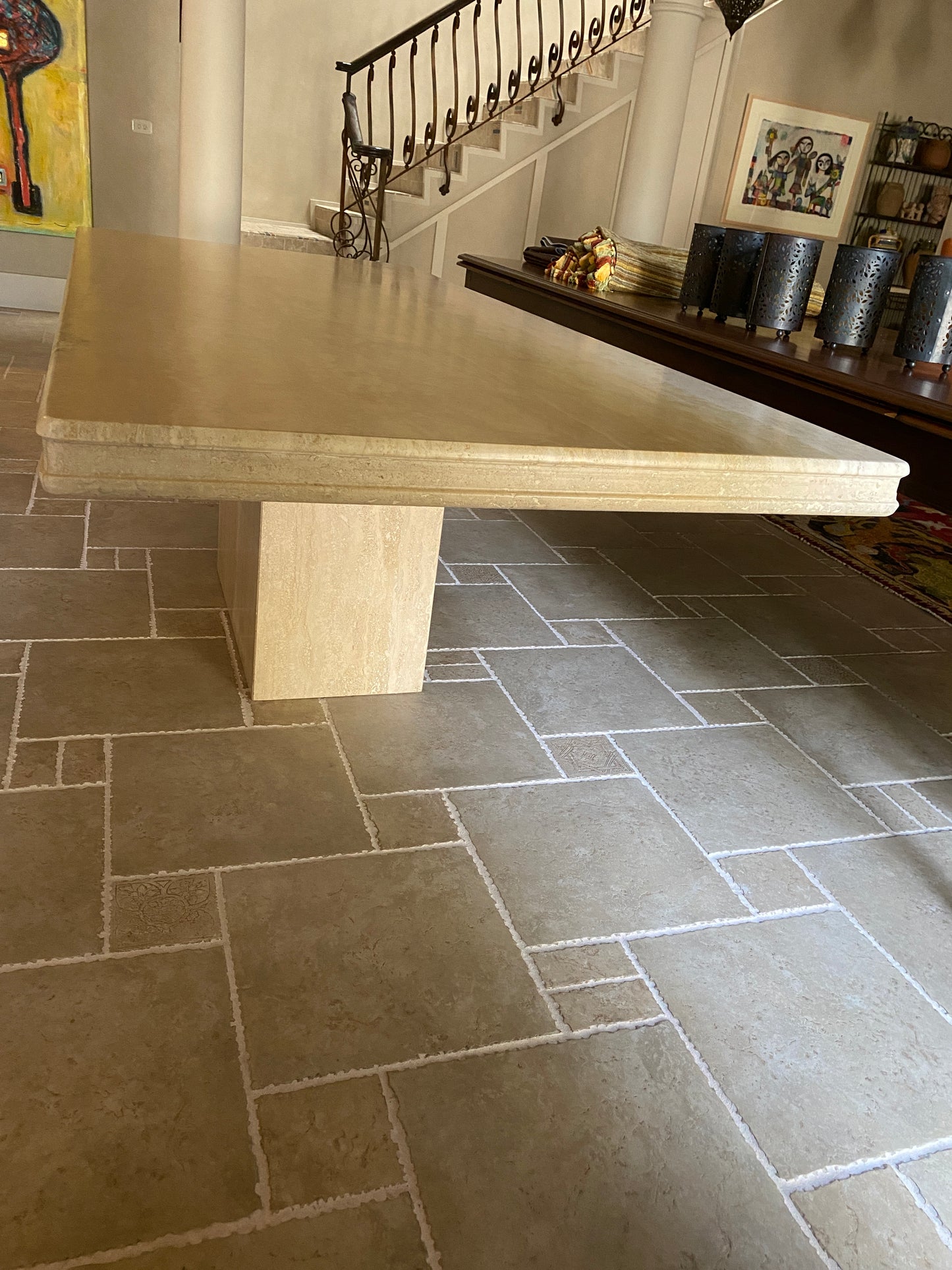 - Polished Travertine Dining Table