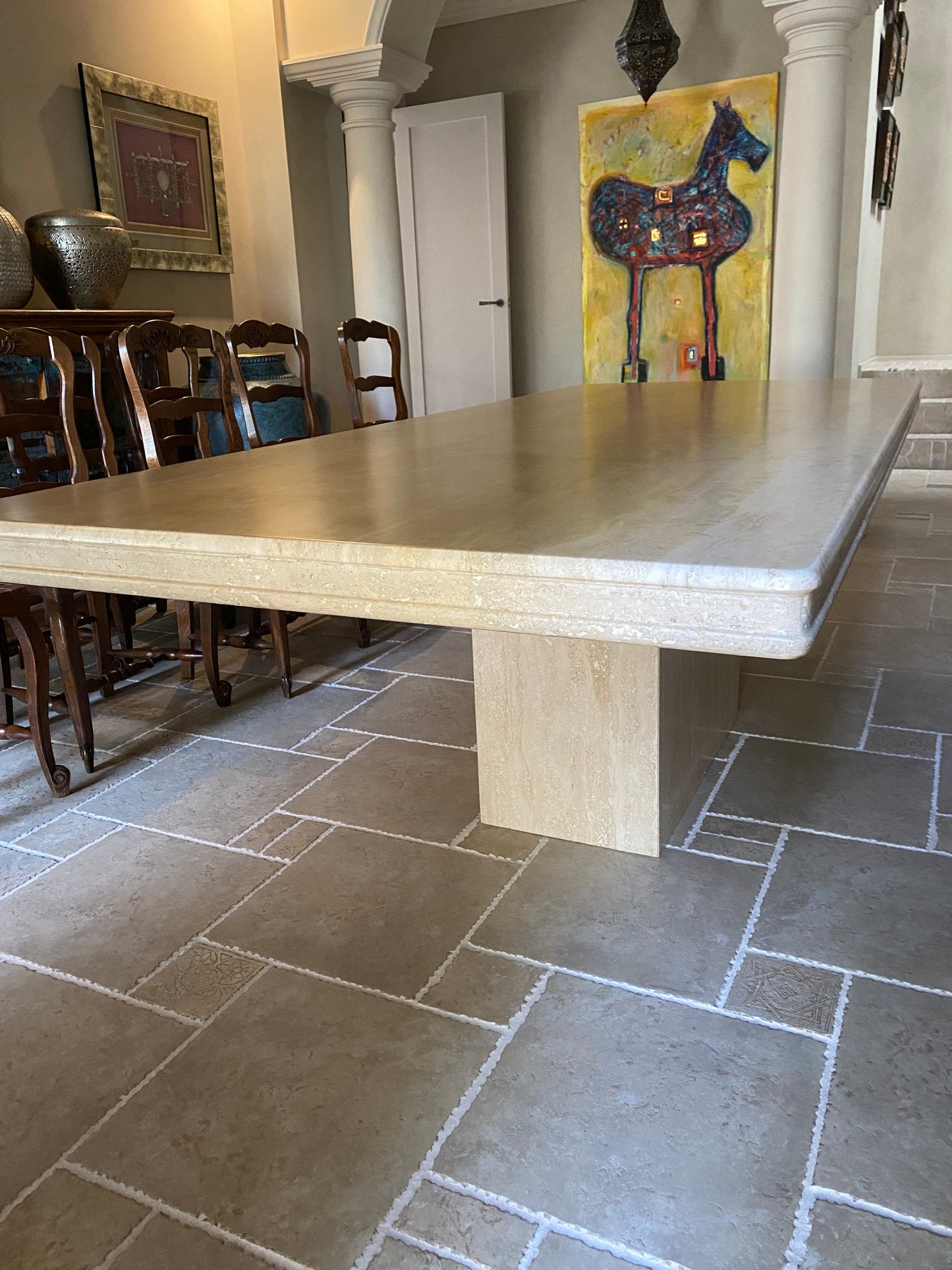 - Polished Travertine Dining Table