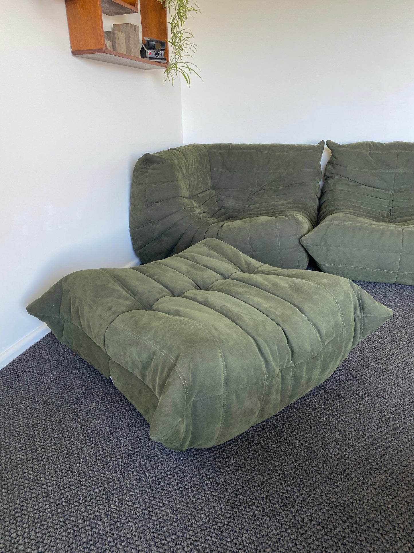- Three Piece Togo Sofa Set by Ligne Roset in Alcantara Kiwi