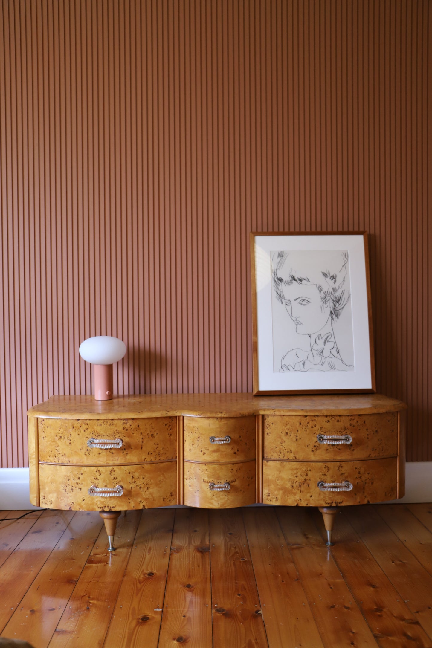 Burl Veneer Low Line Deco Dresser