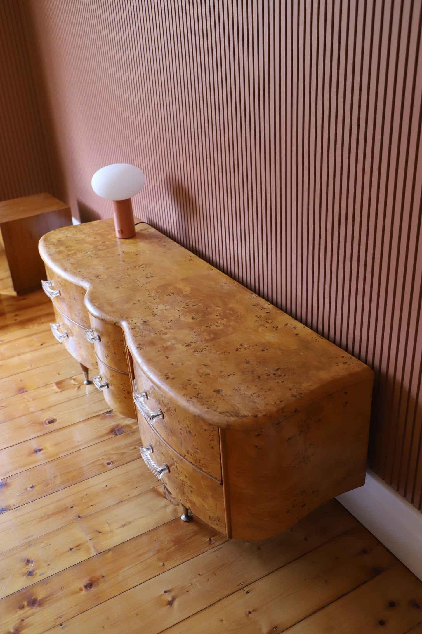 Burl Veneer Low Line Deco Dresser