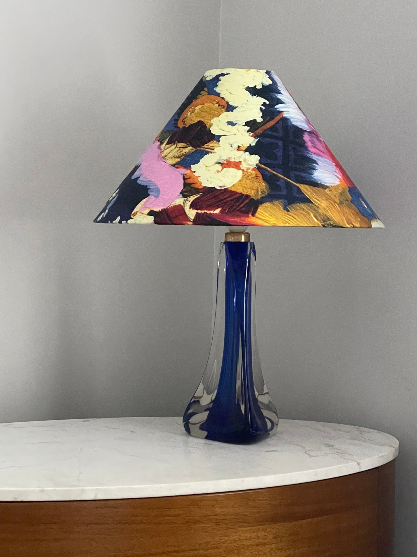 Cobalt Blue Glass Table Lamp with Shilo Engelbrecht Lamp Shade