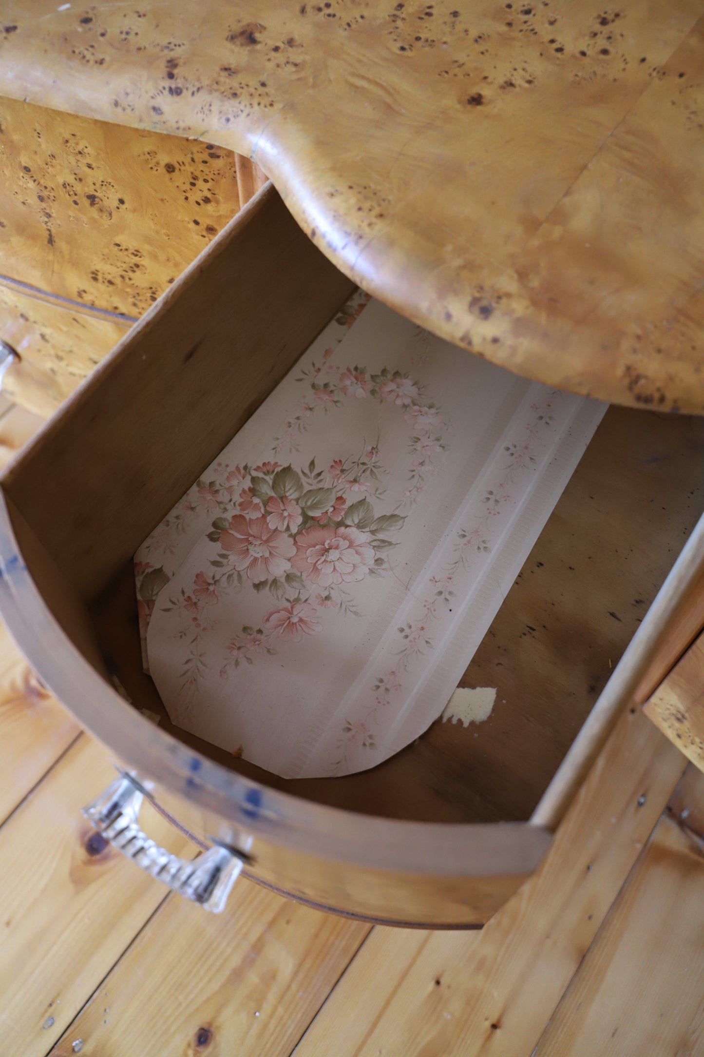 Burl Veneer Low Line Deco Dresser