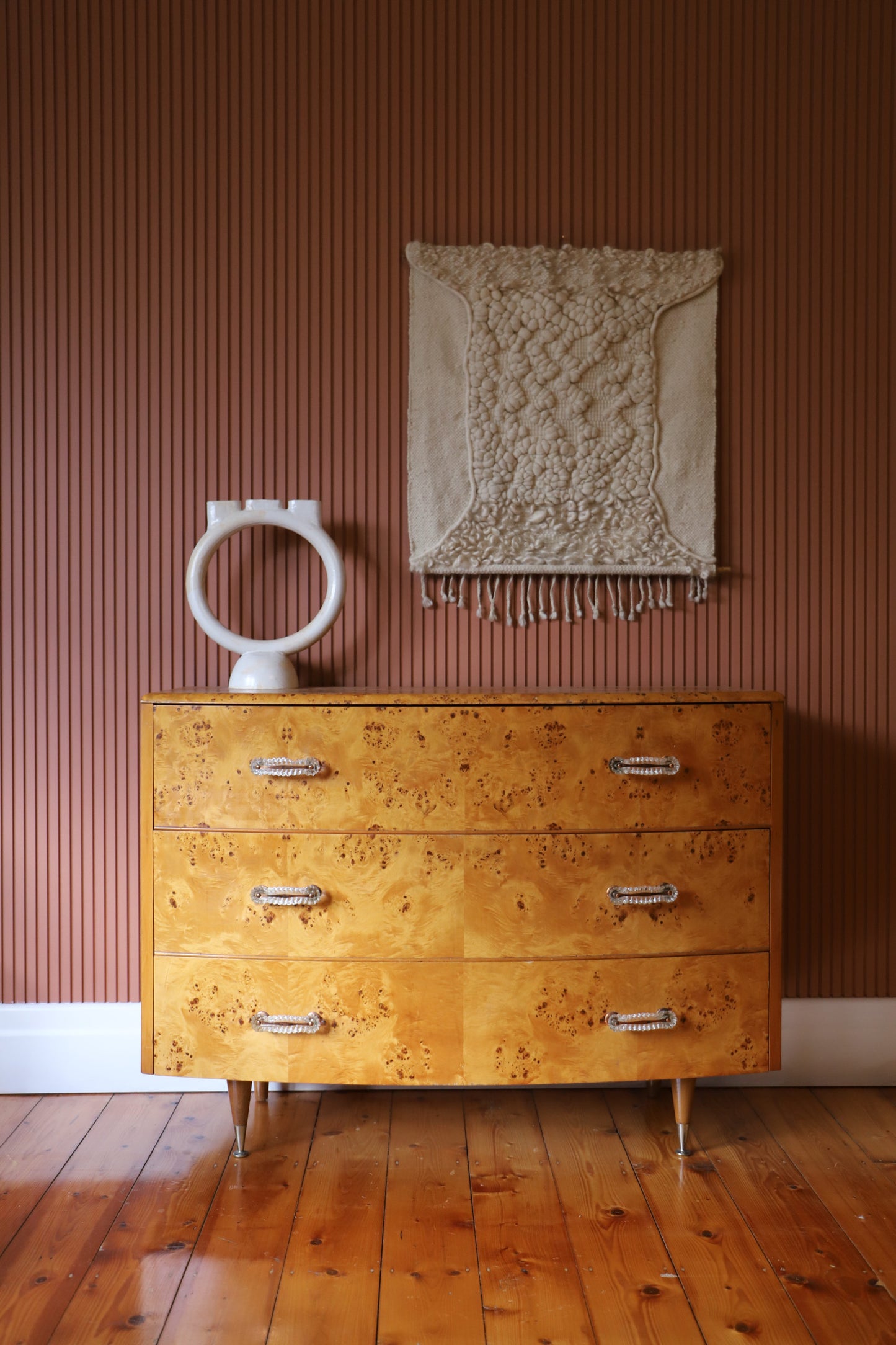 Burl Veneer Tallboy Deco Dresser