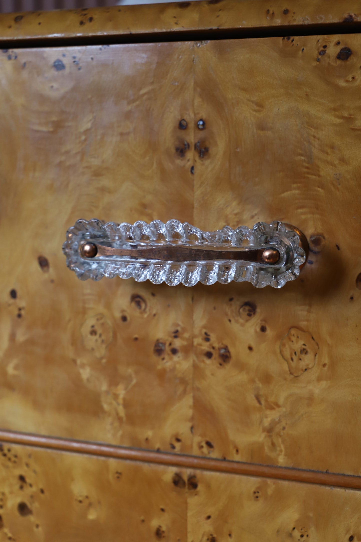 Burl Veneer Tallboy Deco Dresser