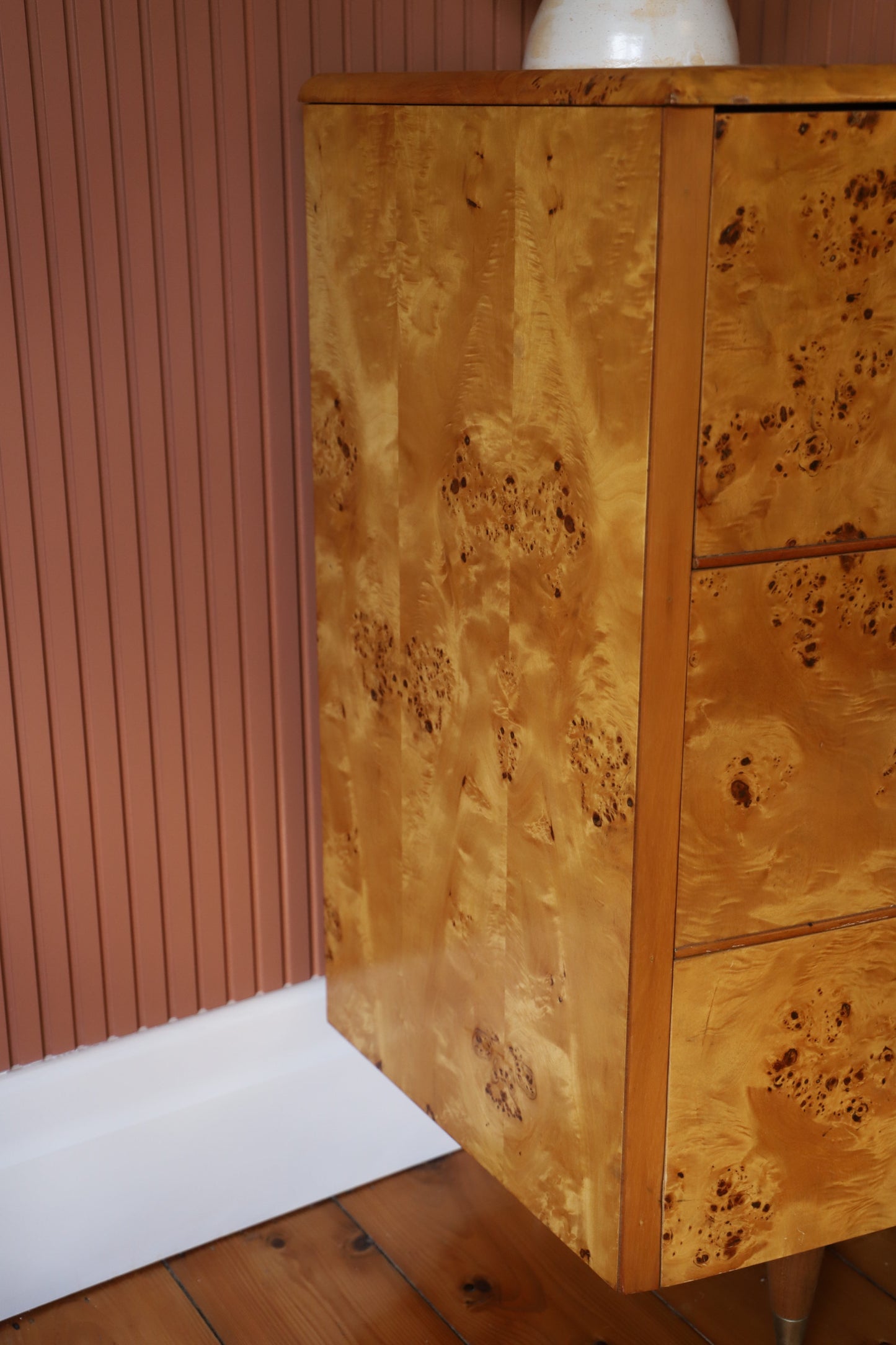 Burl Veneer Tallboy Deco Dresser