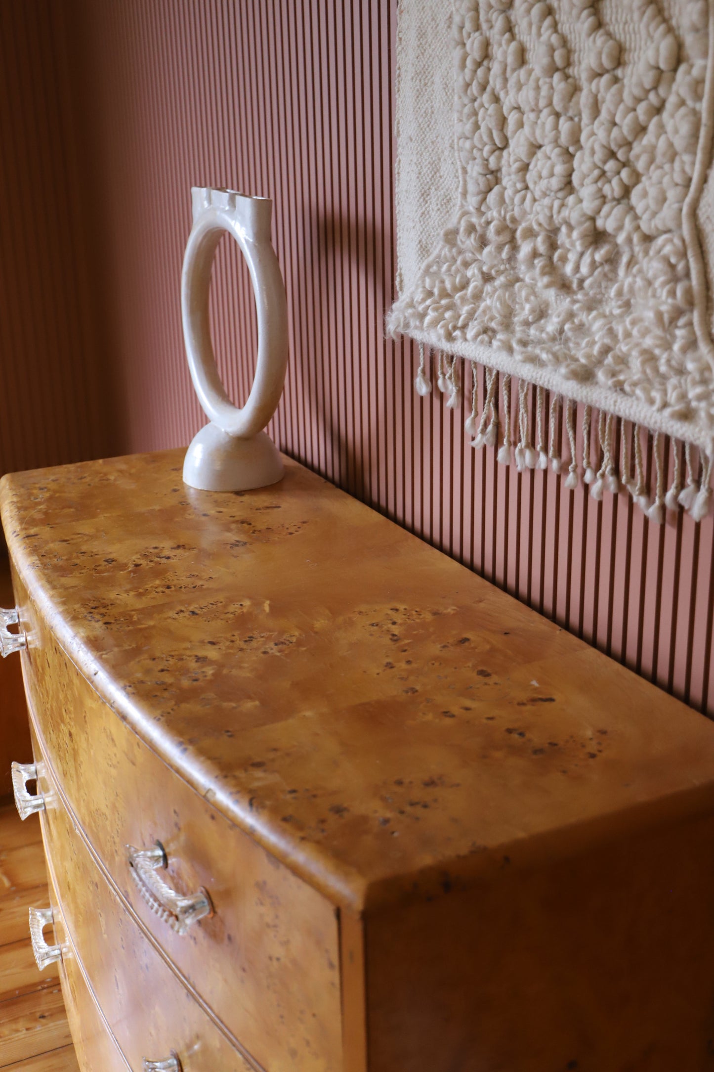 Burl Veneer Tallboy Deco Dresser