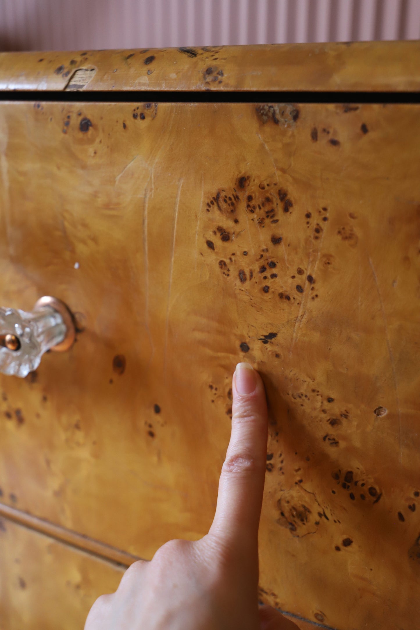 Burl Veneer Tallboy Deco Dresser